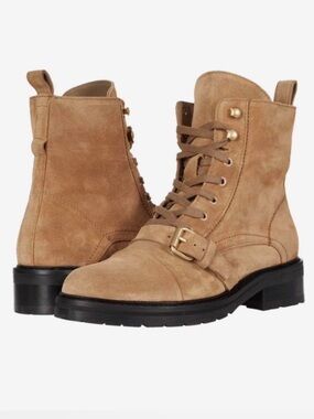 All Saints Tan Suede Lace-Up Buckle Ankle Boots